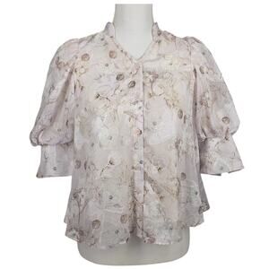 NICE CLAUP FLORAL PUFF‑SLEEVE BLOUSE – LIGHT CREAM MULTI – JAPAN SIZE F (US S/M)